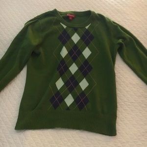 Green argyle diamond pattern crew neck sweater top